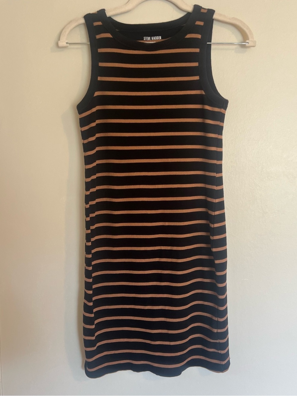 Steve Madden Black and Brown Striped Sleeveless Midi Dress